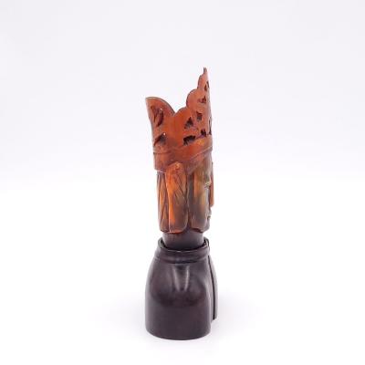 Horn Carving of Guan Yin on Hardwood Base China circa 1920