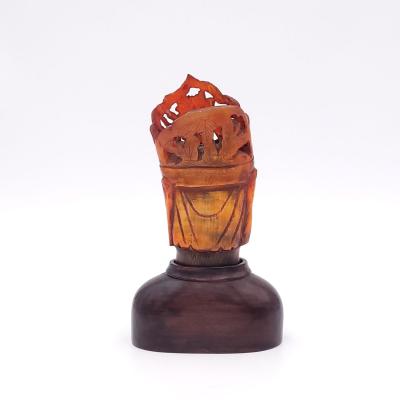 Horn Carving of Guan Yin on Hardwood Base China circa 1920