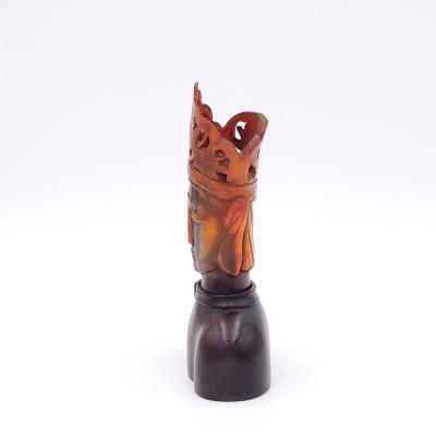 Horn Carving of Guan Yin on Hardwood Base China circa 1920