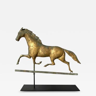 Horse Weathervane with Gilt Surface on Display Stand