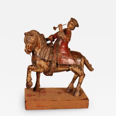 Horseman In Carved Wood 18 Century