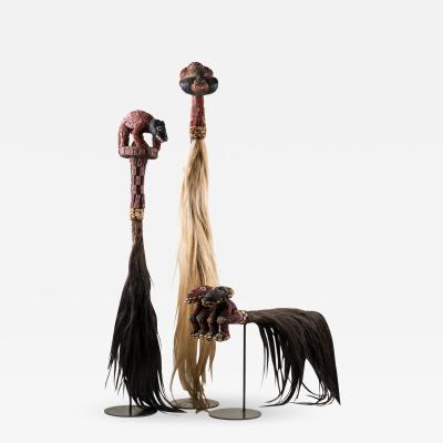 Horsetail Flywhisk with Beaded Human Head Finial from Cameroon Grasslands
