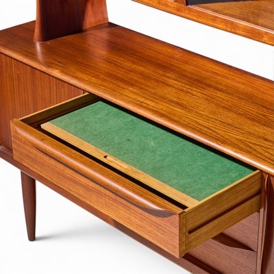 Hos Wulff Hos Wulff Mid Century Danish Teak Tambour Door Credenza and Hutch