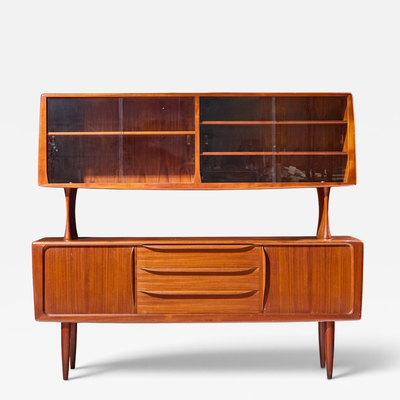 Hos Wulff Hos Wulff Mid Century Danish Teak Tambour Door Credenza and Hutch
