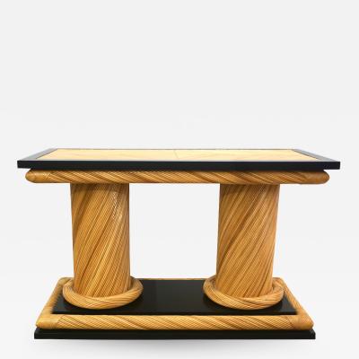 Howard Dilday 1970s Howard Dilday Organic Rattan Console Table with Black Lacquer Border