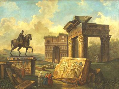Hubert Robert Italian Neo Classic Landscape of the Temple of Vespia