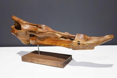 Huez Dominguez Organic Wood Sculpture Mounted on Base Signed