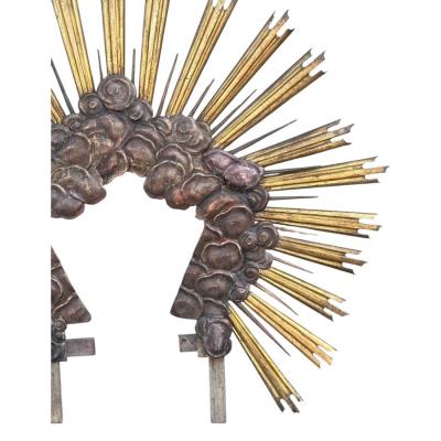 Huge Antique Early 18th C Giltwood Starburst Santos Crown