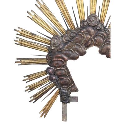 Huge Antique Early 18th C Giltwood Starburst Santos Crown