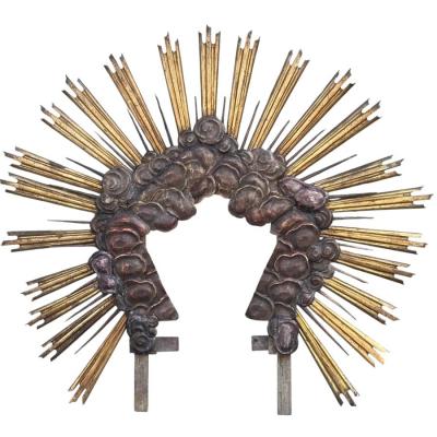 Huge Antique Early 18th C Giltwood Starburst Santos Crown