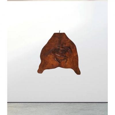 Huge Antique Equestrian Horse Racing Leather Frieze Picture