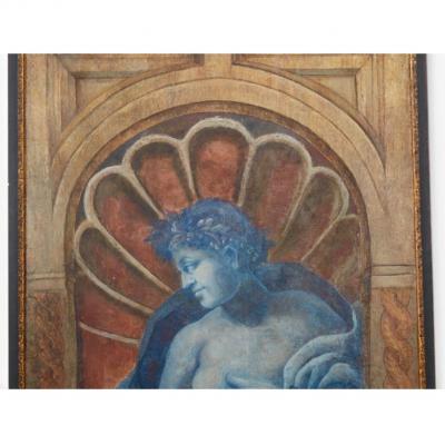 Huge Antique Neoclassical Roman Portrait Oil Painting