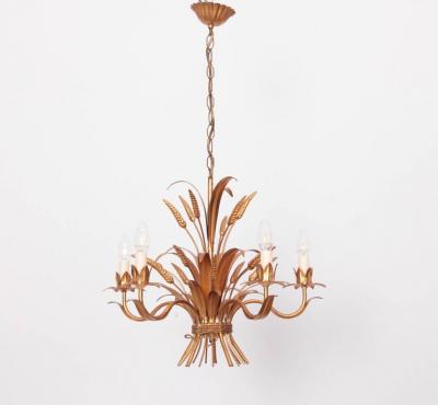 Huge Chanel Style Florentine Chandelier Brass with Gold Finish Italy 1970s