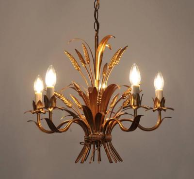 Huge Chanel Style Florentine Chandelier Brass with Gold Finish Italy 1970s