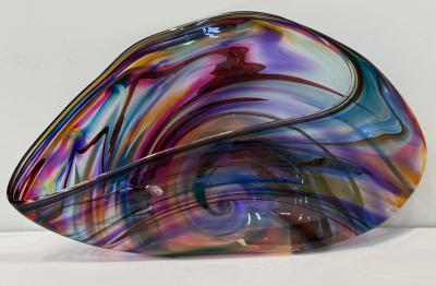 Huge David Goldhagen Studio Blown Art Glass Vessel Custom Iron Stand American