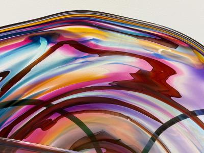 Huge David Goldhagen Studio Blown Art Glass Vessel Custom Iron Stand American