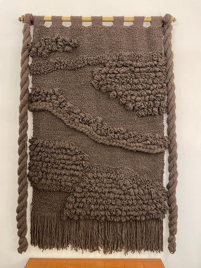 Huge Hand Woven Wool Wall Tapestry in Chocolate Charcoal Tone