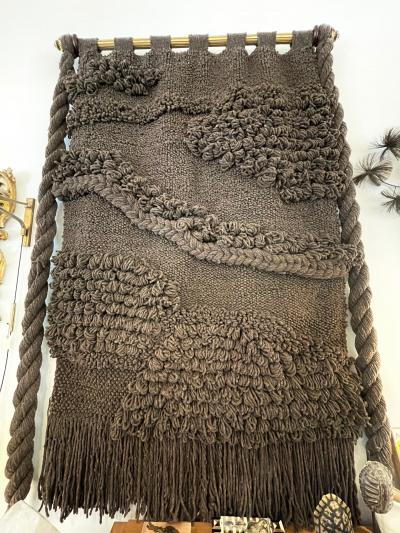 Huge Hand Woven Wool Wall Tapestry in Chocolate Charcoal Tone