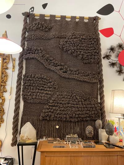 Huge Hand Woven Wool Wall Tapestry in Chocolate Charcoal Tone