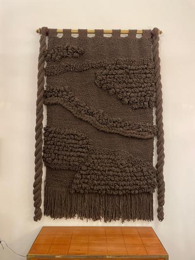 Huge Hand Woven Wool Wall Tapestry in Chocolate Charcoal Tone