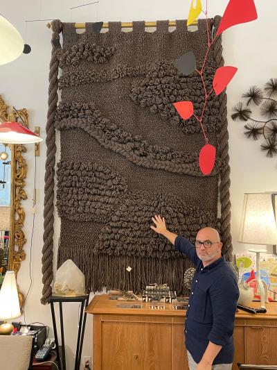 Huge Hand Woven Wool Wall Tapestry in Chocolate Charcoal Tone