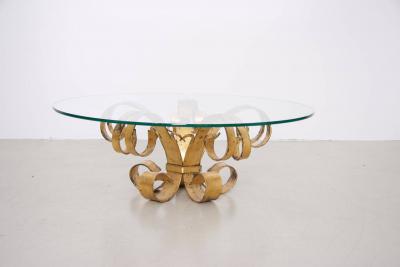 Huge Hollywood Regency Gilt Wrought Iron Italian Coffee Table with Glass Top