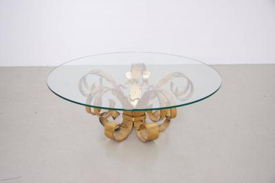 Huge Hollywood Regency Gilt Wrought Iron Italian Coffee Table with Glass Top