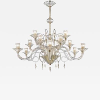 Huge Imperial Trasparent and Gold Rigadin Murano Glass Chandelier
