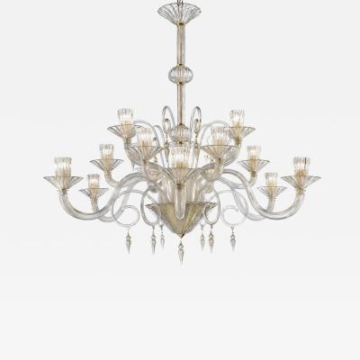Huge Imperial Trasparent and Gold Rigadin Murano Glass Chandelier