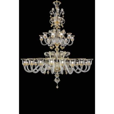 Huge Imperial Venetian Rigadin Murano Glass Chandelier With Gold Trimming