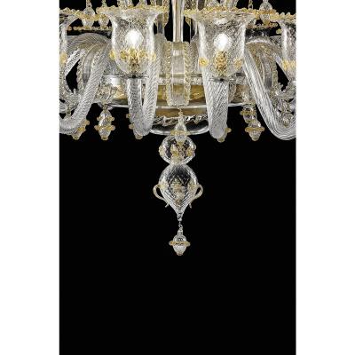 Huge Imperial Venetian Rigadin Murano Glass Chandelier With Gold Trimming