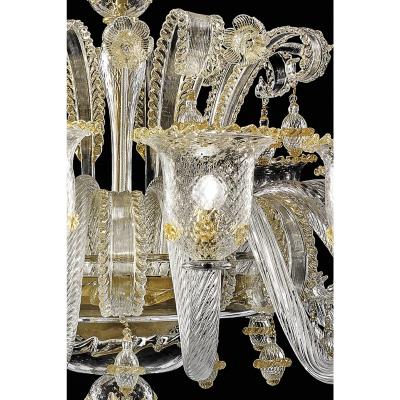 Huge Imperial Venetian Rigadin Murano Glass Chandelier With Gold Trimming