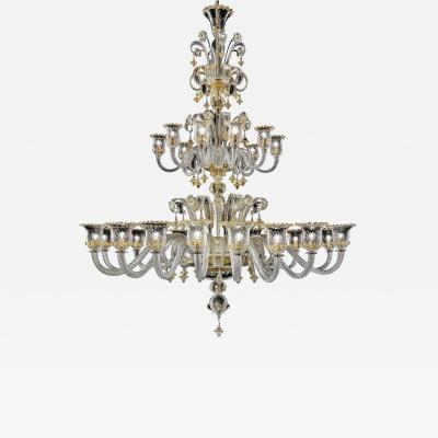 Huge Imperial Venetian Rigadin Murano Glass Chandelier With Gold Trimming