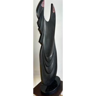 Huge Italian Black Marble Fashion Sculpture of a Dress