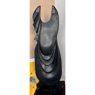 Huge Italian Black Marble Fashion Sculpture of a Dress