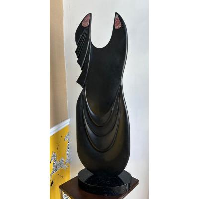 Huge Italian Black Marble Fashion Sculpture of a Dress