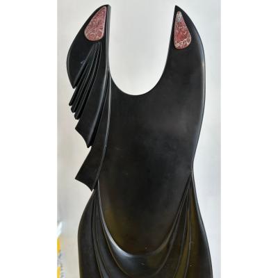 Huge Italian Black Marble Fashion Sculpture of a Dress