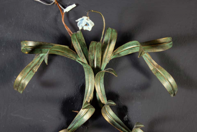 Huge Italian Tole Leaves Wall Light with Colorful Porcelain Flowers 1970