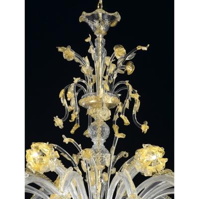 Huge Luxury Italian Chandelier With Flowers and Leaves Murano Glass