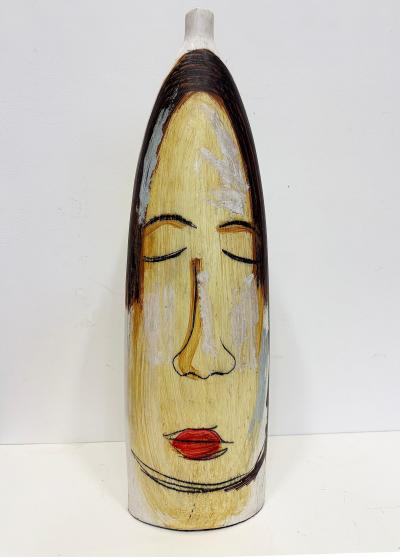 Huge Mexican Artist Yuri Zatarain Face Vase Painted on Both Sides Oleo Series