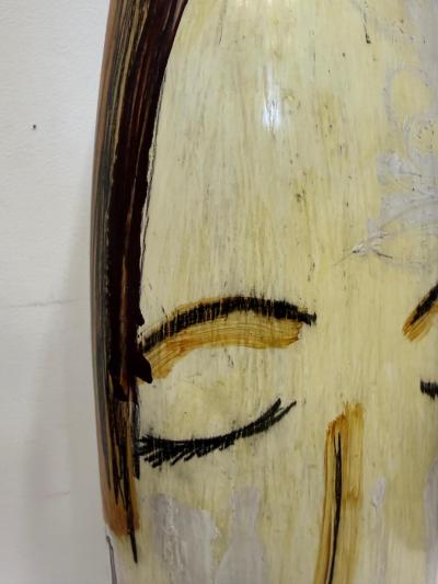Huge Mexican Artist Yuri Zatarain Face Vase Painted on Both Sides Oleo Series