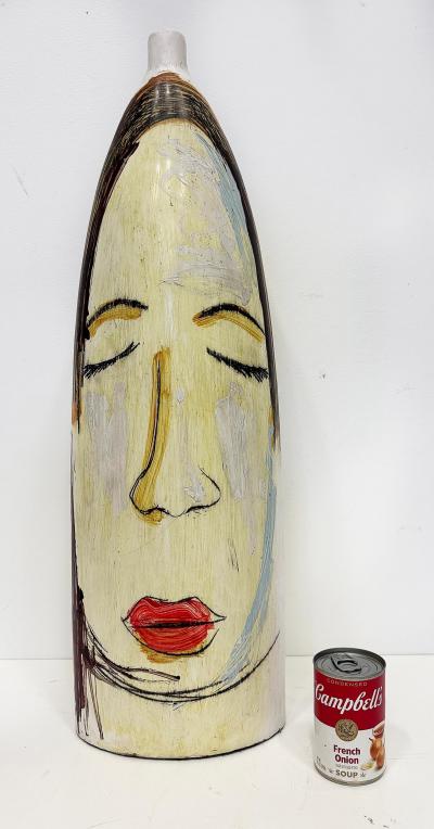 Huge Mexican Artist Yuri Zatarain Face Vase Painted on Both Sides Oleo Series