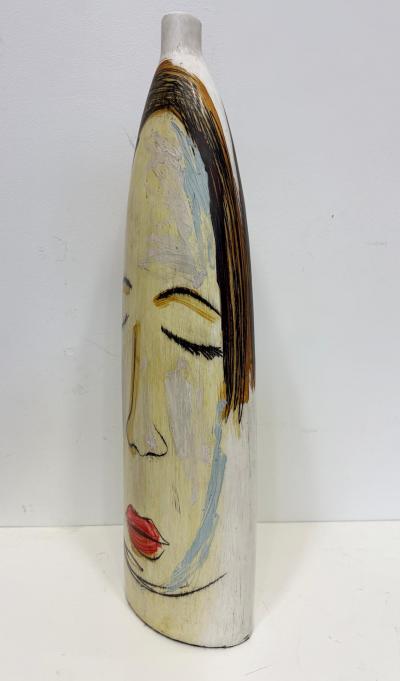 Huge Mexican Artist Yuri Zatarain Face Vase Painted on Both Sides Oleo Series