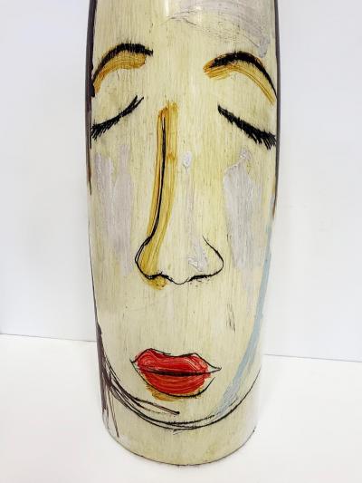 Huge Mexican Artist Yuri Zatarain Face Vase Painted on Both Sides Oleo Series