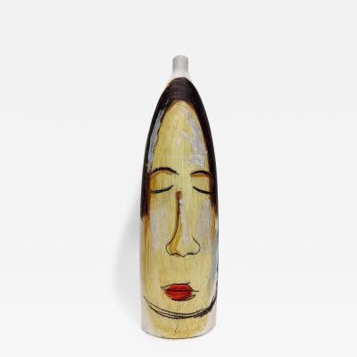 Huge Mexican Artist Yuri Zatarain Face Vase Painted on Both Sides Oleo Series