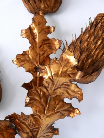 Huge Mid Century Modern Gilt Metal Three Flamed Thistle Flower Sconce 1960s