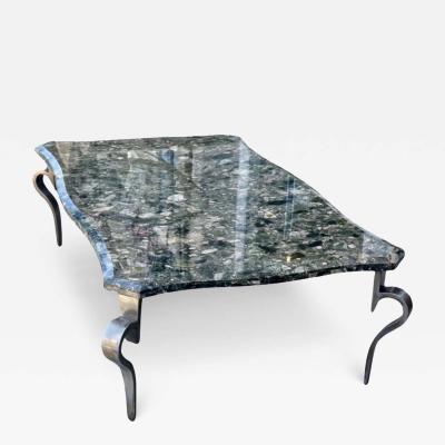 Huge Modern Designer Exotic Marble Top Steel Cocktail Coffee Table