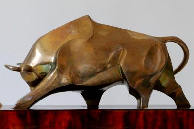 Huge Modernist Brass Light Object or Table Lamp Bull by D Delo for Pragos Italy