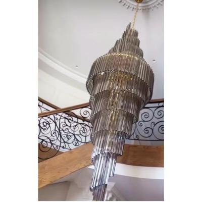 Huge Murano Glass Chandelier Quadriedro Fum Gold Twister