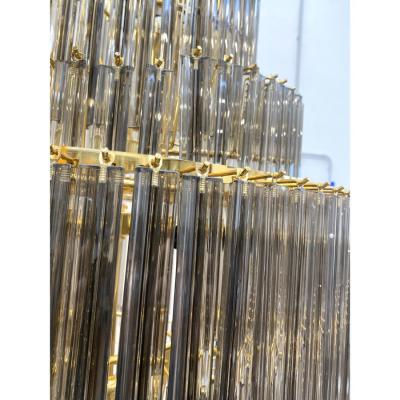 Huge Murano Glass Chandelier Quadriedro Fum Gold Twister